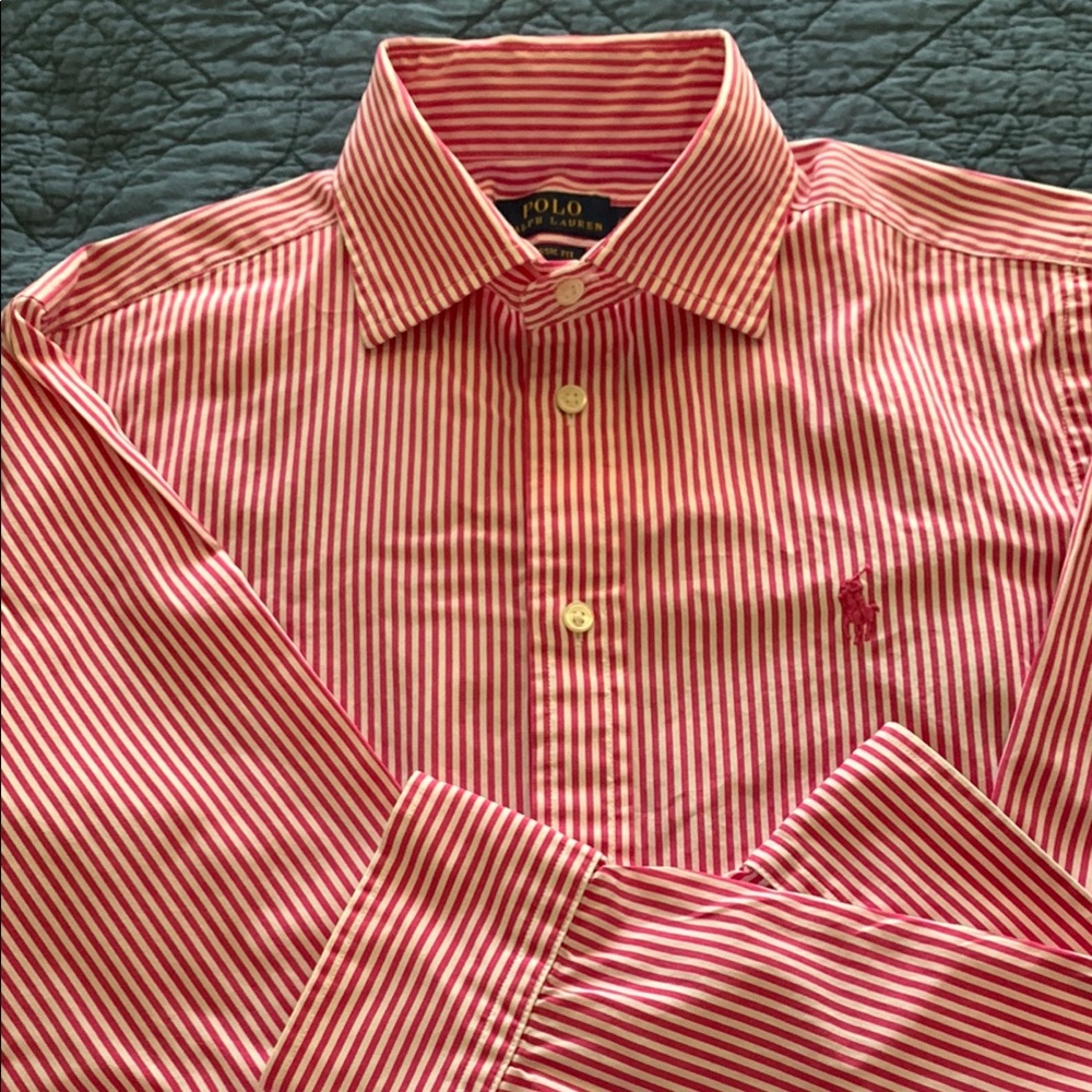 Polo by Ralph Lauren Women’s pink and white button down shirt